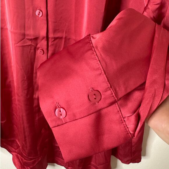 NWOT Torrid Plus 2X Madison Stain Long Sleeve Button-Up Blouse Holly Berry Pink - Picture 5 of 8